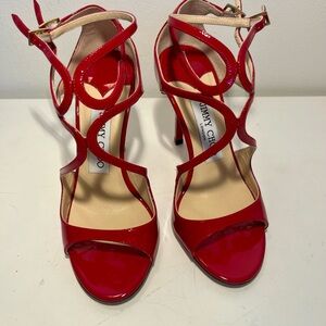 Jimmy Choo Sz 34.5 Vibrant Red Patent Heels